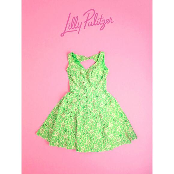 RARE Lilly Pulitzer Green Lace Fit & Flare Dress – Size 0 – EUC - Picture 1 of 12